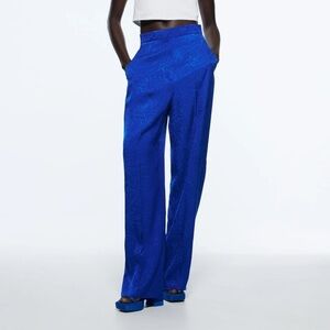 Zara Jacquard Blue Paisley Print Menswear Style Pants Slacks Women Medium